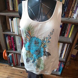 Lane Bryant tropical painted 18/20 tan ribbed tank top